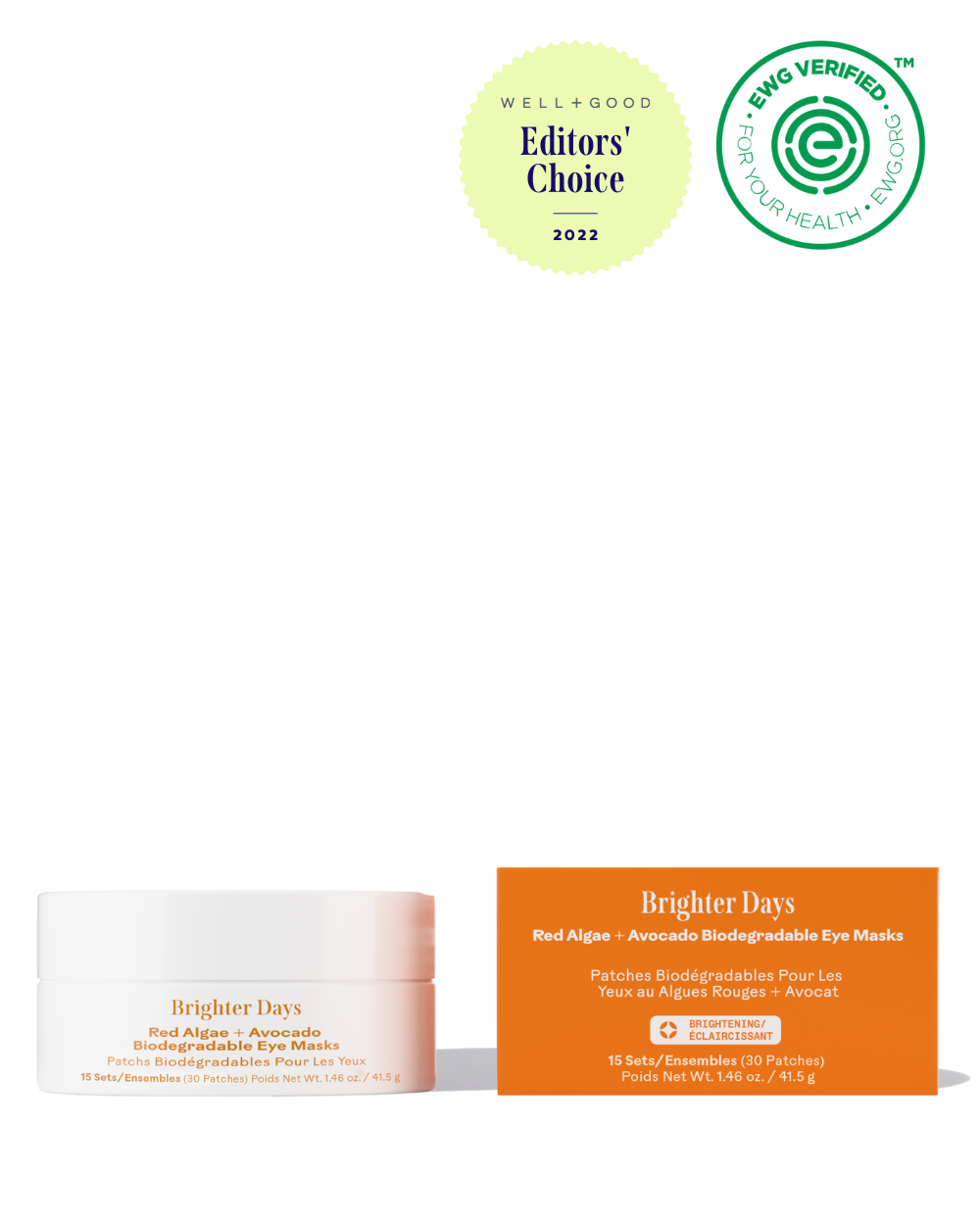 Masques pour les yeux biodégradables aux algues rouges et à l'avocat Brighter Days™